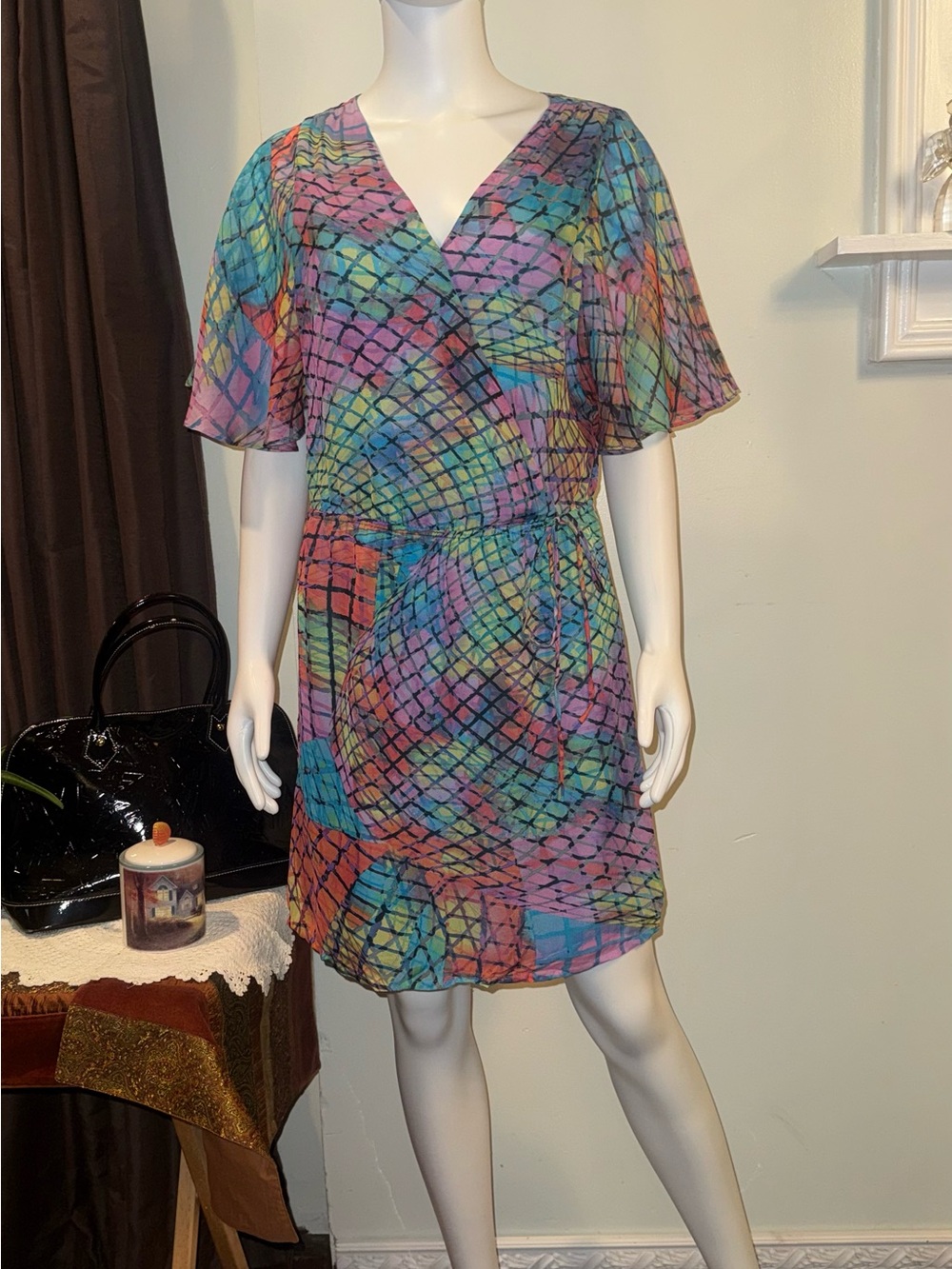 Presley Skye Rainbow Geometric Mini Dress